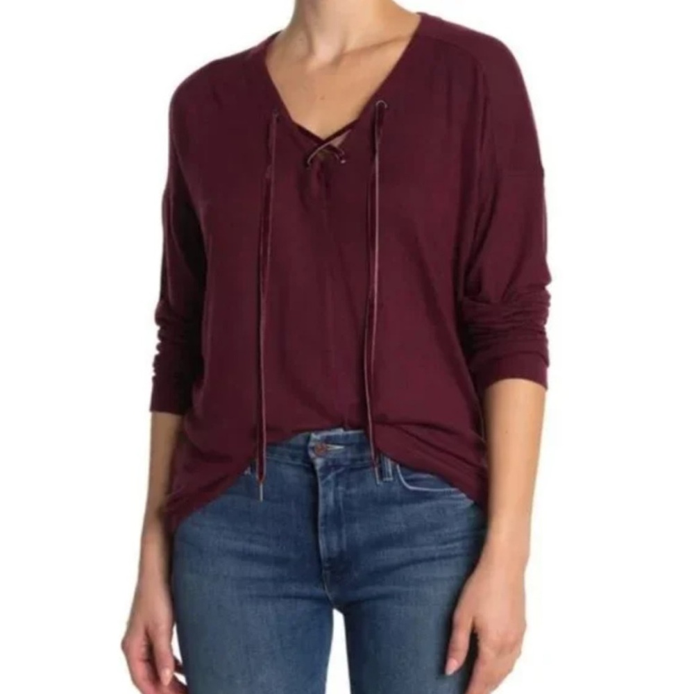 Rails Leigh Port Velvet Lace Up Neckline Sweater